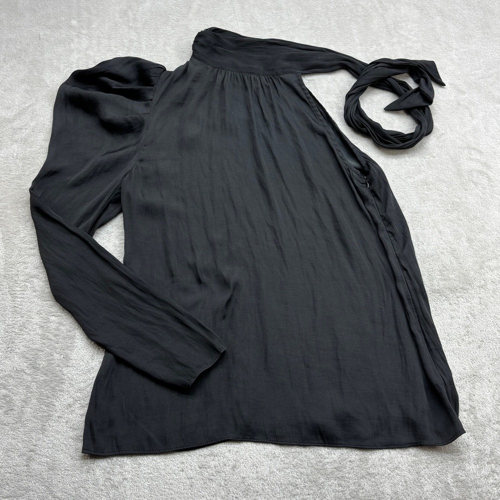DO+BE Blouse Women S Black High Tie Neck Sleeveless Side Zip Chic Elegant Wear